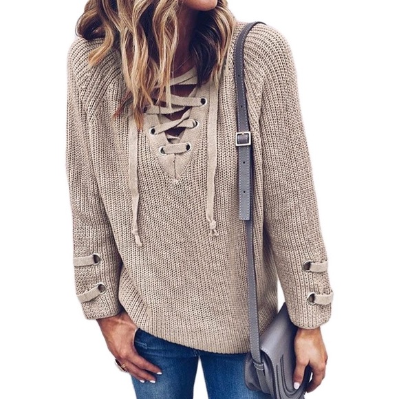 LAST ONE❗️HP🎉 Lace Up Sweater - Picture 2 of 7